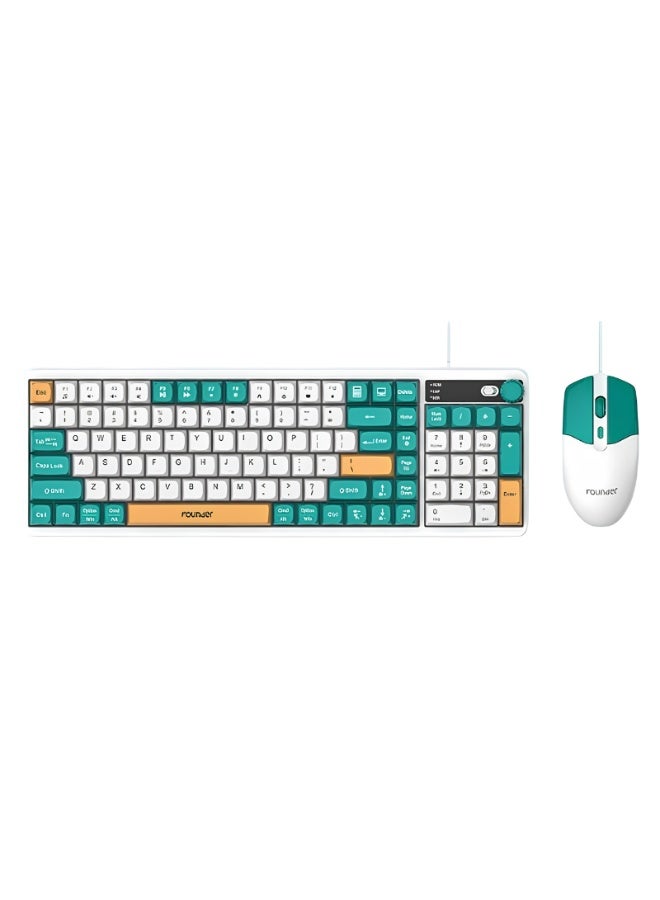 founder MK650 Gaming Keyboard & Mouse Combo – Rainbow Membrane Keyboard with Volume Knob + 2000 DPI Gaming Mouse (Arabic/English Layout) Green - Image 3