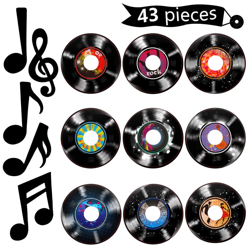 Gejoy 43 Pieces Music Party Decorations Music Notes Cutouts Musical Notes Silhouettes Record Cutouts Rock and Roll for 50s 70s 90s Retro Disco Theme Party Back to School Bulletin Board Craft