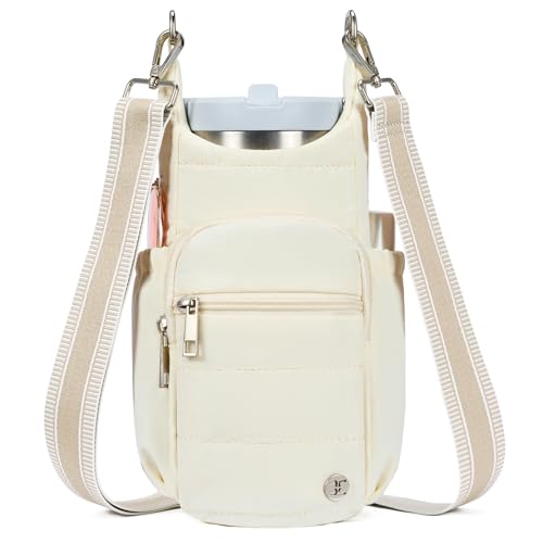 Telena Water Bottle Holder with Strap RFID Crossbody Bags for Women for Walking, Hiking, Cycling Beige Yellow - Image 1
