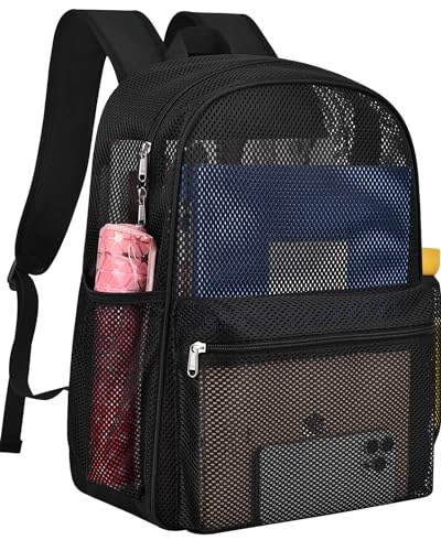Paxiland Mesh Backpack Lightweight See Through College Student Backpack for Commuting Swimming Travel Beach Outdoor Sports Black - Image 1