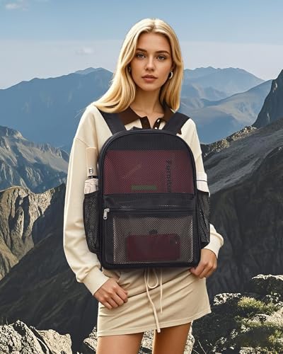 Paxiland Mesh Backpack Lightweight See Through College Student Backpack for Commuting Swimming Travel Beach Outdoor Sports Black - Image 3