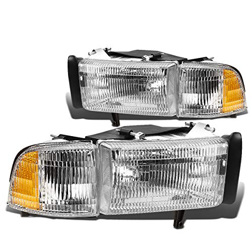 Auto Dynasty 4Pcs Headlights Assembly with Corner Lamp Compatible with Dodge Ram 1500 2500 3500 NonSport Models 9402 Driver and Passenger Side Chrome Housing Amber Reflector