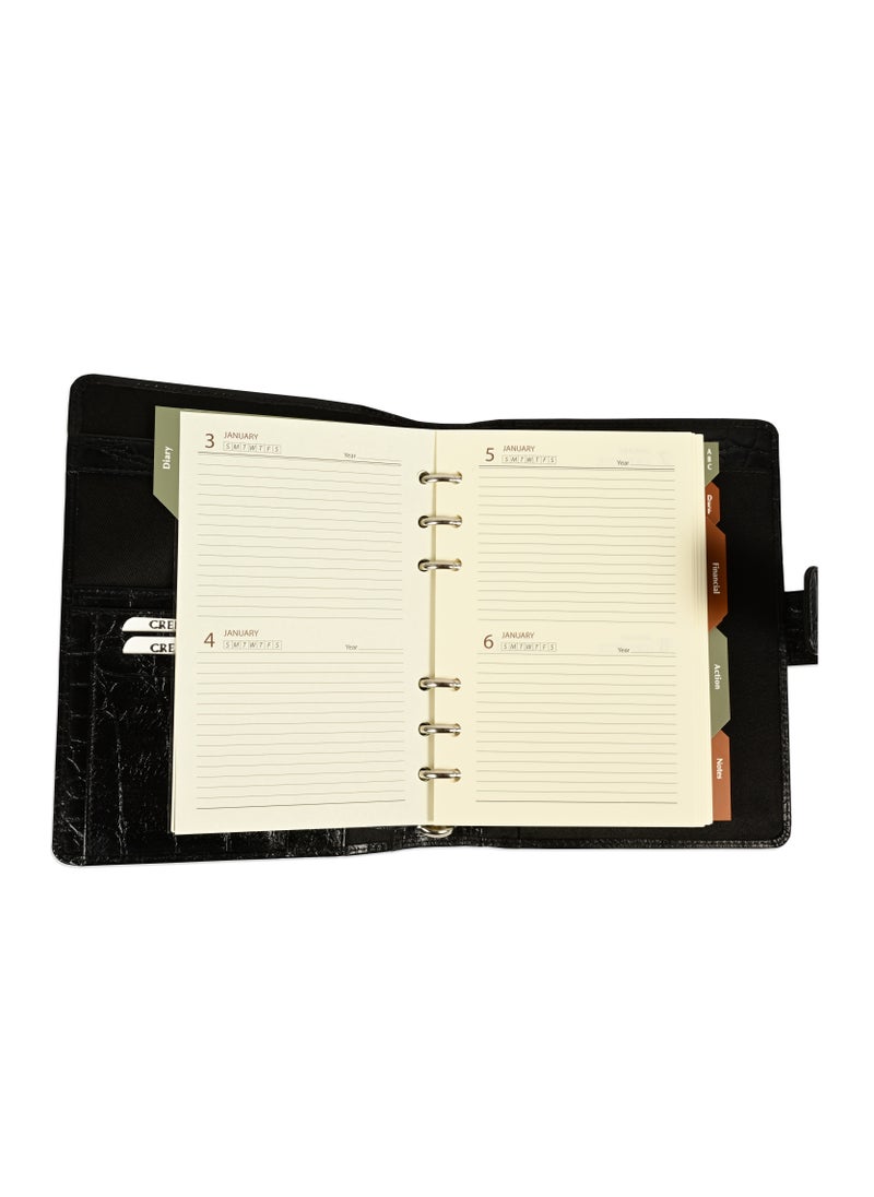 FIS FIS® Leather Organizer  "CROCODILUS" and Activity Journal, Size: (11x17cm), Color : Black_ FSORLO2BK  - Image 4