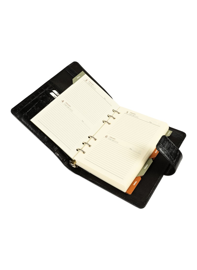 FIS FIS® Leather Organizer  "CROCODILUS" and Activity Journal, Size: (11x17cm), Color : Black_ FSORLO2BK  - Image 1