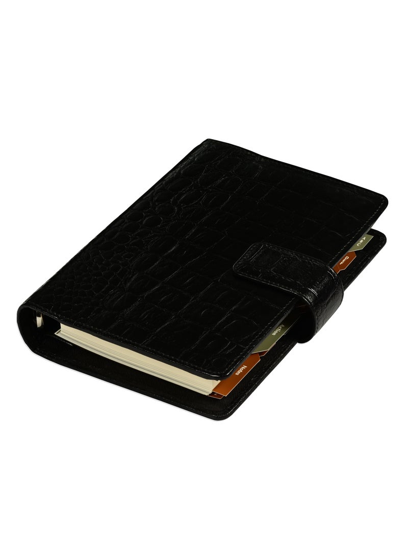 FIS FIS® Leather Organizer  "CROCODILUS" and Activity Journal, Size: (11x17cm), Color : Black_ FSORLO2BK  - Image 2