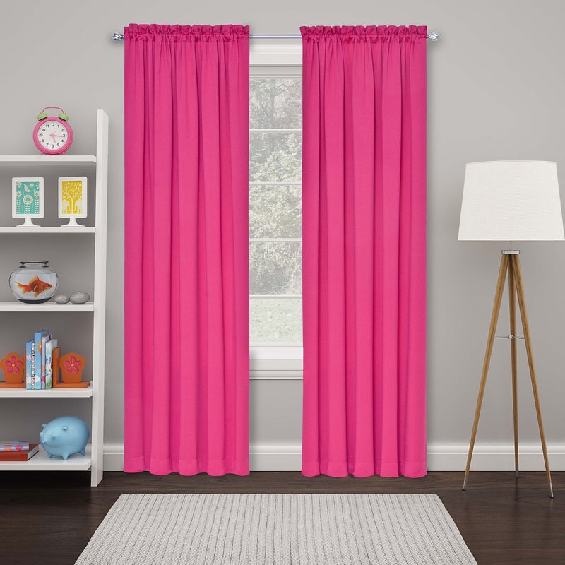 Eclipse Solid Thermapanel Pair, Room Darkening Rod Pocket Curtain, Window Curtain for Bedroom and Living Room, (2 Panels), 52 in Wide x 84 in Long, Pink - Image 1