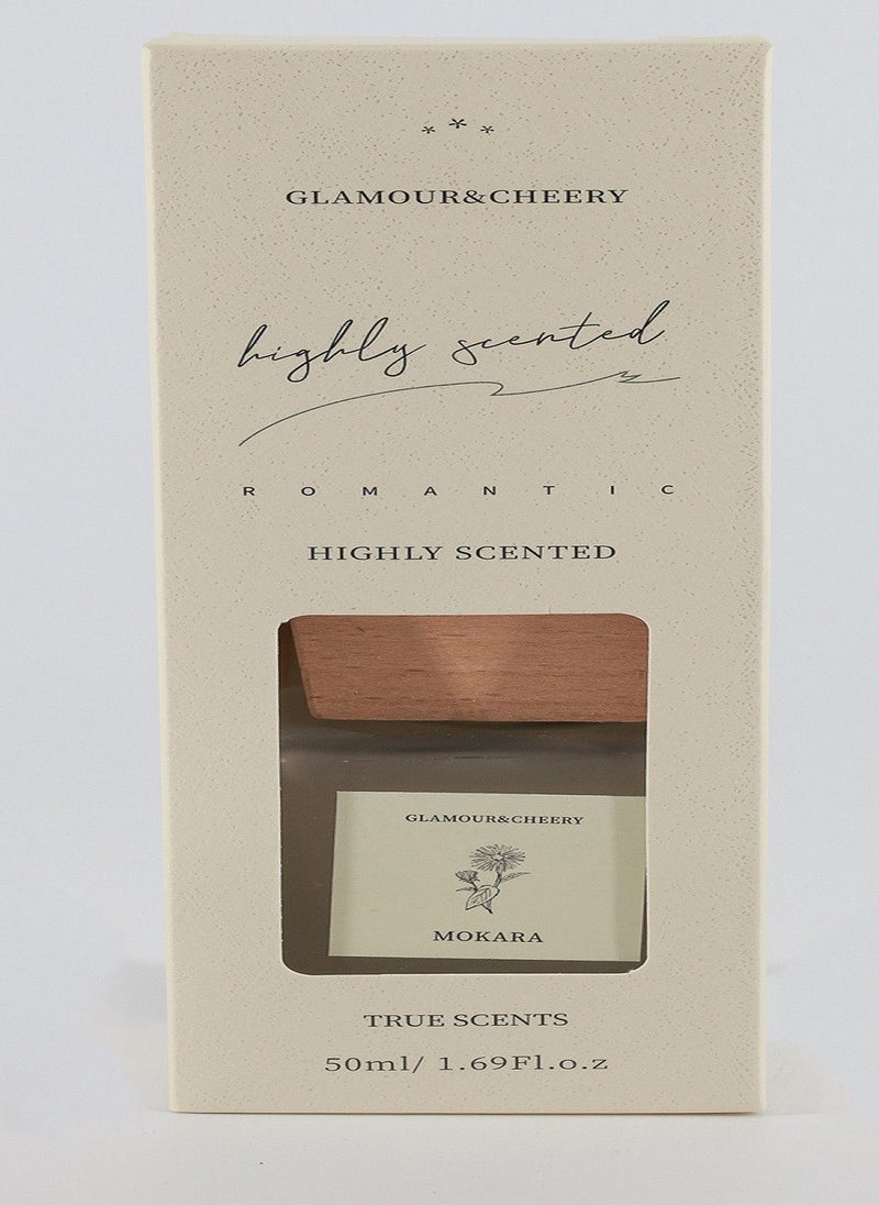 GLAMOUR Mokara Reed Diffuser 50ML – Highly Scented Fragrance Oil in Glass Bottle with Reed Sticks for Home, Living Room & Washroom - Image 1