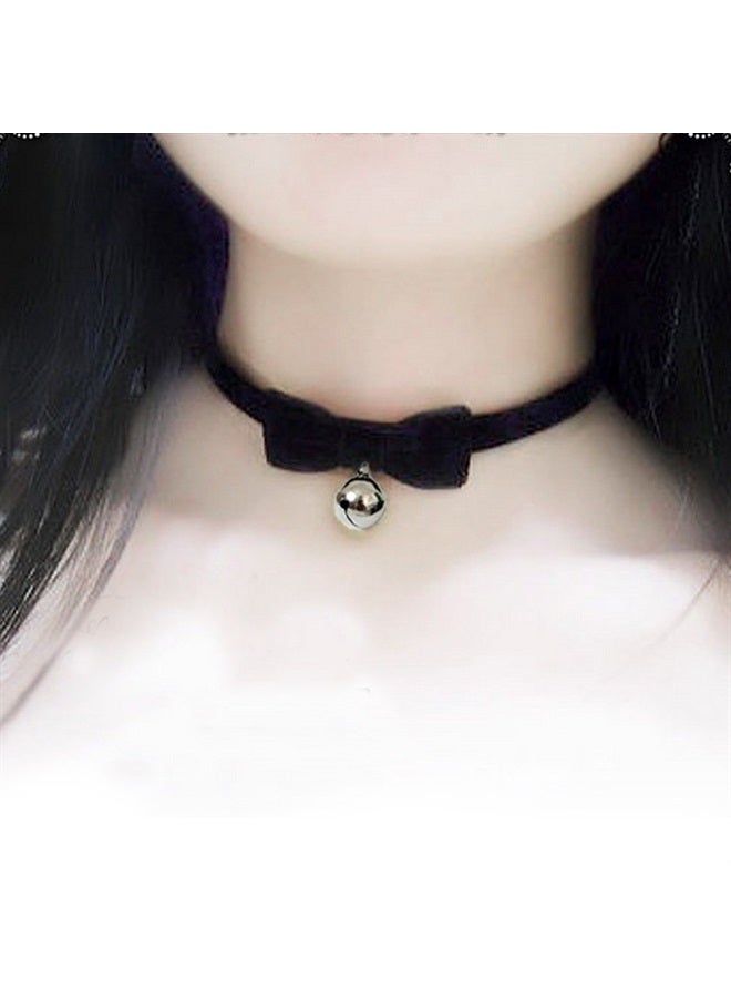AKOAK Sexy Cute Gothic Lolita Bow Bells Velvet Ribbon Lace Necklace Choker Necklace 