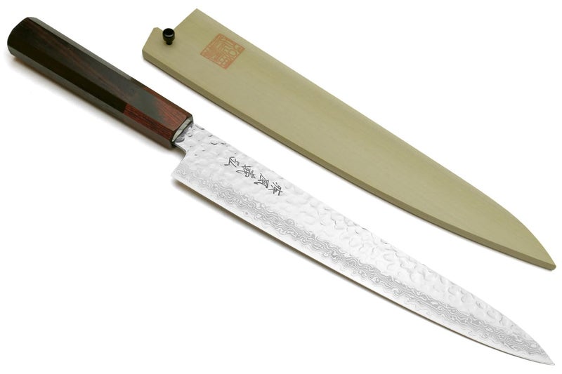 Yoshihiro VG10 46 Layers Hammered Damascus Sujihiki Japanese Slicer Knife (9.5" (240mm) Rosewood Handle) - Image 1