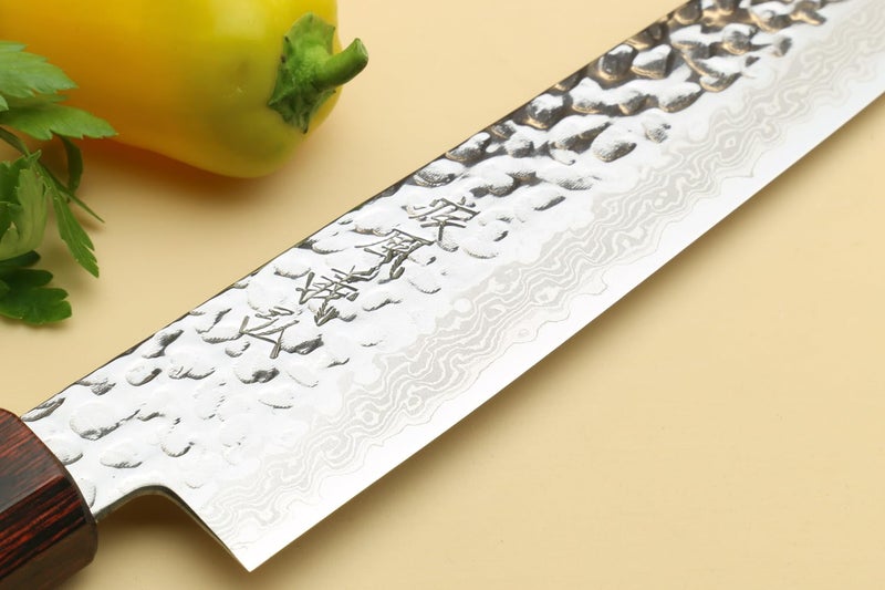 Yoshihiro VG10 46 Layers Hammered Damascus Sujihiki Japanese Slicer Knife (9.5" (240mm) Rosewood Handle) - Image 4