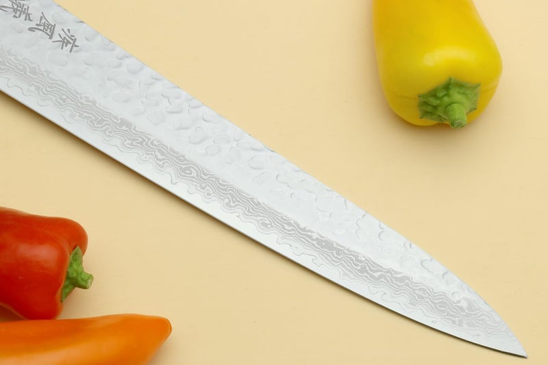 Yoshihiro VG10 46 Layers Hammered Damascus Sujihiki Japanese Slicer Knife (9.5" (240mm) Rosewood Handle) - Image 5