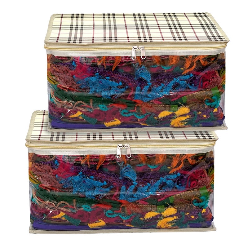 TULMAN 2 Pack Moisture Proof Transparent Storage Bag for Clothes Saree Cover Bag for women Cosmetic Toiletries Blanket Storage Bag Wardrobe Saree Covers with Zip 46 X 36 X 25 cm - Image 1