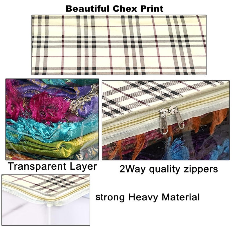 TULMAN 2 Pack Moisture Proof Transparent Storage Bag for Clothes Saree Cover Bag for women Cosmetic Toiletries Blanket Storage Bag Wardrobe Saree Covers with Zip 46 X 36 X 25 cm - Image 3