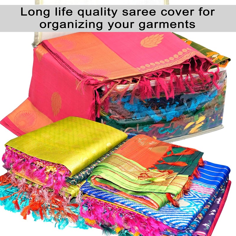 TULMAN 2 Pack Moisture Proof Transparent Storage Bag for Clothes Saree Cover Bag for women Cosmetic Toiletries Blanket Storage Bag Wardrobe Saree Covers with Zip 46 X 36 X 25 cm - Image 4