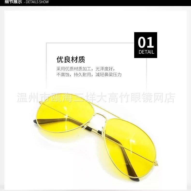 3026 Metal Night Vision Goggles Driver Night Vision Goggles Pilot Sunglasses Toad Mirror Clear Gold Edge Large Frame - Image 2