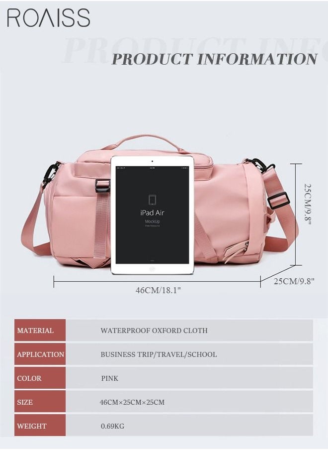 roaiss - Multipurpose Gym Duffel Bag Sports Backpack Portable Waterproof Luggage Handbag Wet and Dry Separation Shoes Compartment Crossbody Bag for Women Yoga Travel Pink - Image 1