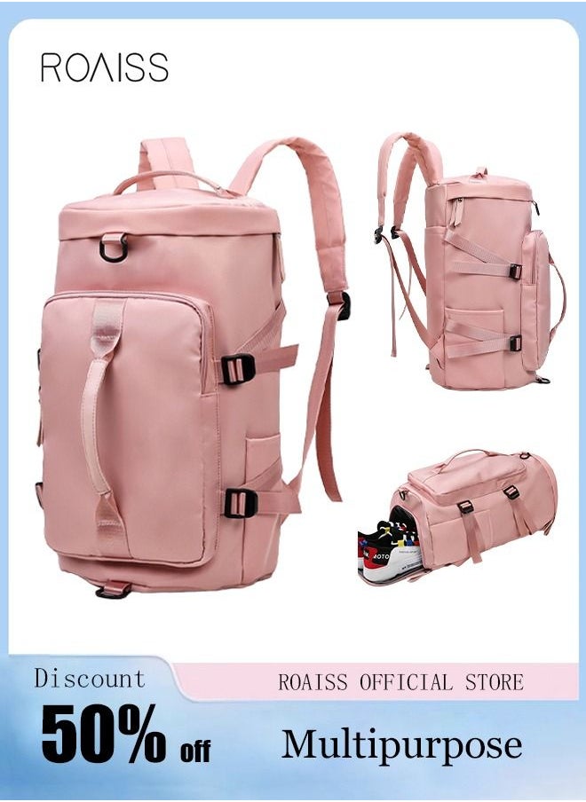 roaiss - Multipurpose Gym Duffel Bag Sports Backpack Portable Waterproof Luggage Handbag Wet and Dry Separation Shoes Compartment Crossbody Bag for Women Yoga Travel Pink - Image 1