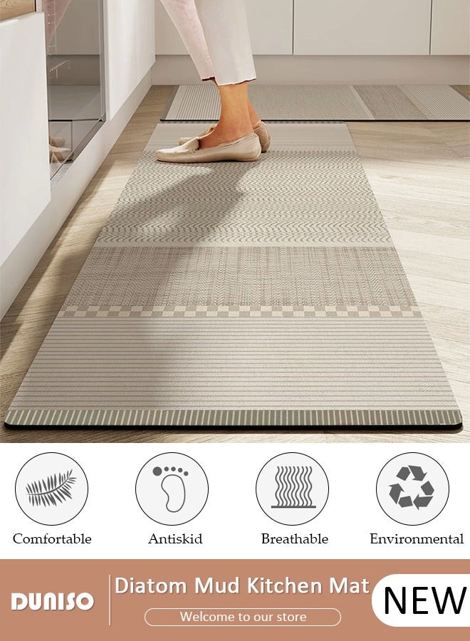 DUNISO مجموعة حصائر حمام من طين الدياتوم، سجادة مطبخ، حصائر استحمام ناعمة للغاية وامتصاصها عالي، حصائر حمام غير قابلة للانزلاق، تجف بسرعة، حصائر أرضية لحمام البانيو والدش 40*60 سم/40*120 سم - Image 1
