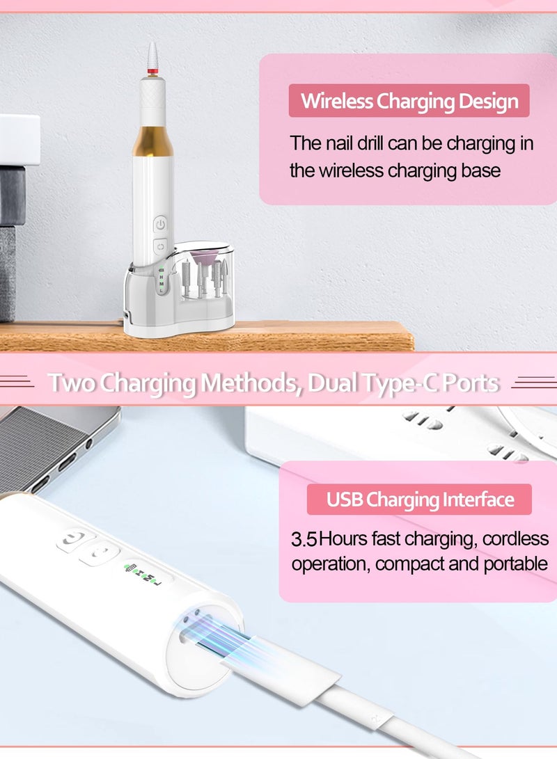 Professional Cordless Electric Nail Drill for Acrylic & Gel Nails - Versatile Manicure & Pedicure Tool for Polishing & Shaping, Sleek White Design - Image 5