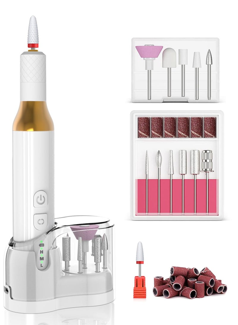 Professional Cordless Electric Nail Drill for Acrylic & Gel Nails - Versatile Manicure & Pedicure Tool for Polishing & Shaping, Sleek White Design - Image 1