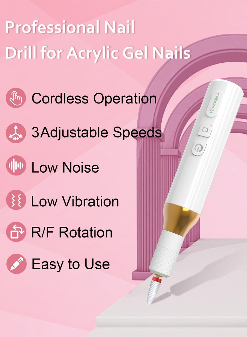 Professional Cordless Electric Nail Drill for Acrylic & Gel Nails - Versatile Manicure & Pedicure Tool for Polishing & Shaping, Sleek White Design - Image 2