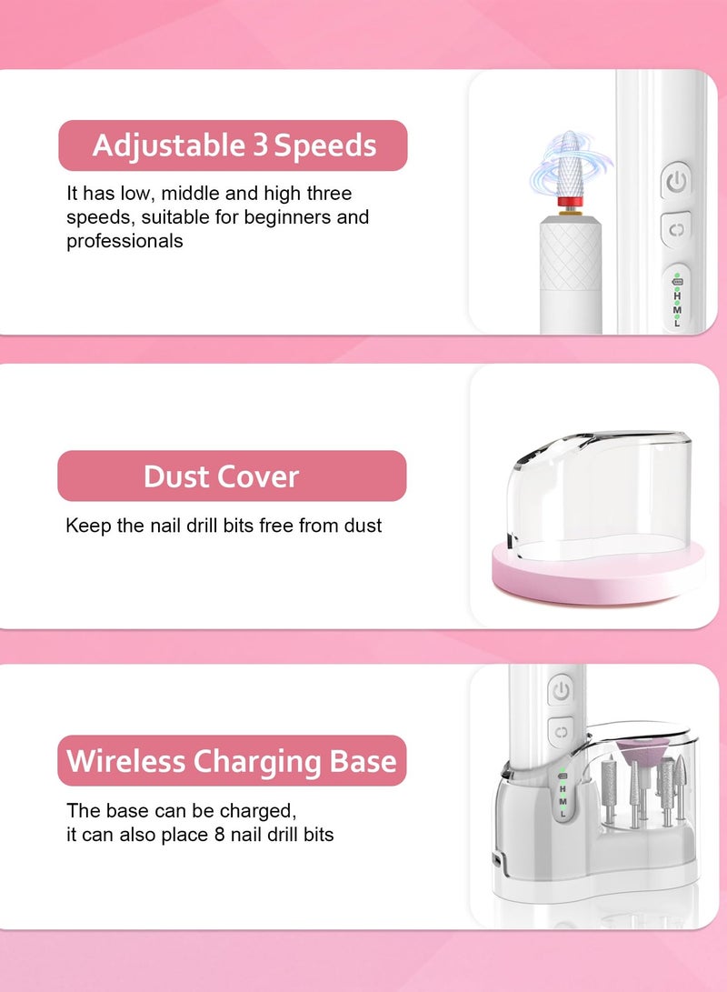 Professional Cordless Electric Nail Drill for Acrylic & Gel Nails - Versatile Manicure & Pedicure Tool for Polishing & Shaping, Sleek White Design - Image 3