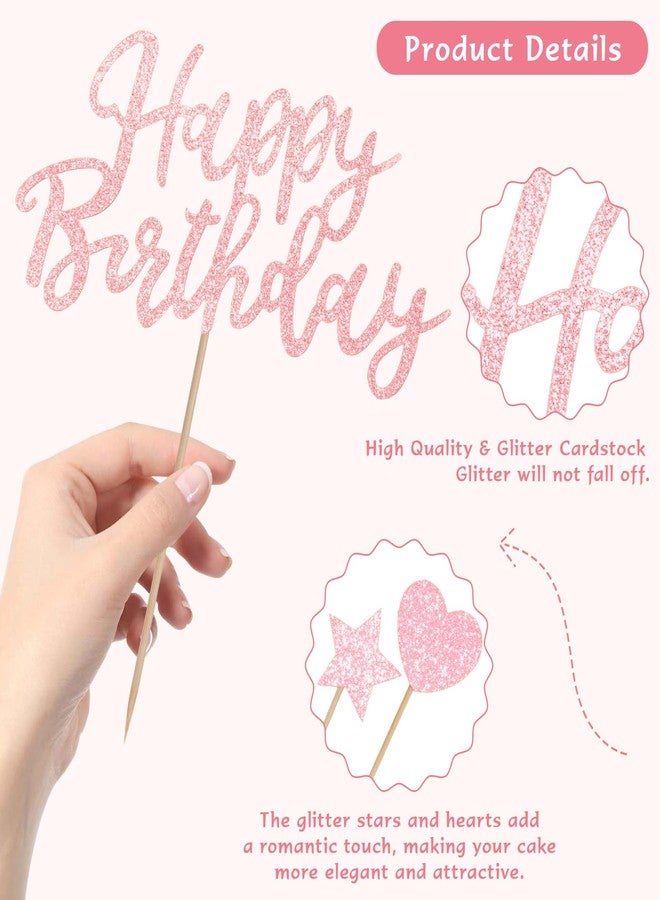 سيسو غطاء كعكة عيد ميلاد وردي لامع مع حروف لتزيين كعكة عيد الميلاد مع 5 قطع نجوم و5 قطع قلب حب، غطاء كعكة مصنوع يدويًا للاحتفال بالذكرى السنوية، مجموعة من 11 قطعة، وردي - Image 5