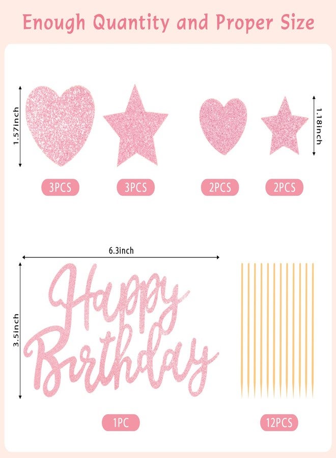 سيسو غطاء كعكة عيد ميلاد وردي لامع مع حروف لتزيين كعكة عيد الميلاد مع 5 قطع نجوم و5 قطع قلب حب، غطاء كعكة مصنوع يدويًا للاحتفال بالذكرى السنوية، مجموعة من 11 قطعة، وردي - Image 4