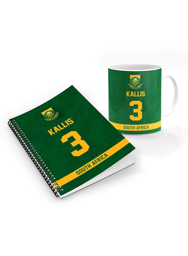 Stylizedd Designer Printed Coffee Mug + A5 Spiral Notebook Memo Notepad Journal Personalised Combo Gift Set  -Player Name - Jacques Kallis, Jersey Number-3 - Image 1