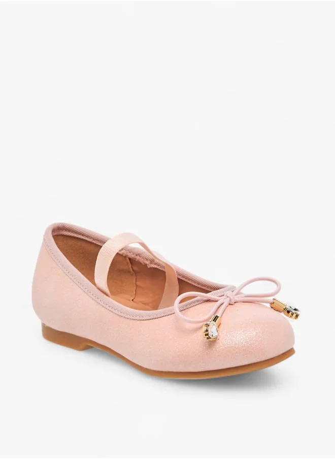 جونيورز Girls Bow Accent Slip-On Ballerina Shoes With Elastic Strap