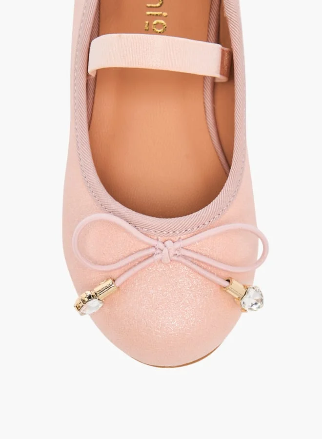 JUNIORS Girls Bow Accent Slip-On Ballerina Shoes With Elastic Strap