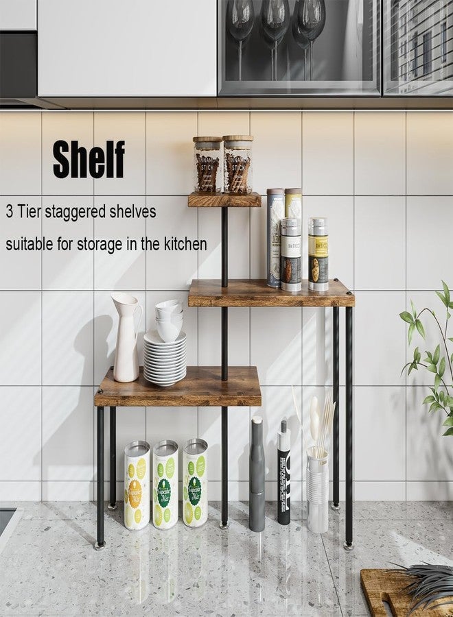 Dazioter Countertop Organizer Organization 3 Tier Kitchen Corner Shelves Adjustable Spice Storage Rack for Bathroom Coffee Area Over Sink (Black) - Image 3