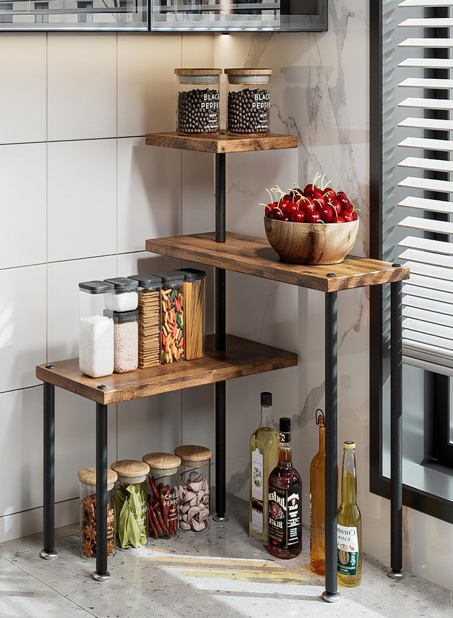 Dazioter Countertop Organizer Organization 3 Tier Kitchen Corner Shelves Adjustable Spice Storage Rack for Bathroom Coffee Area Over Sink (Black) - Image 1