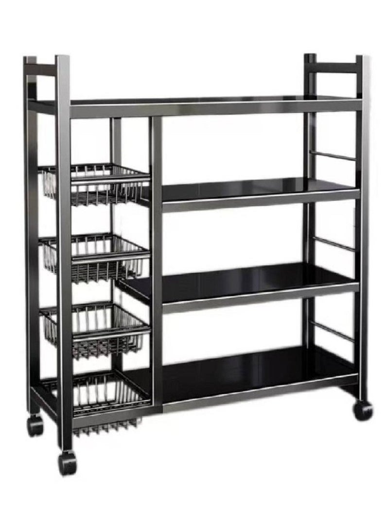 4-Tier Storage Shelves with Wheels, Metal Shelving Unit with Wire Baskets, Kitchen Organizer Shelf for Bathroom - Image 1