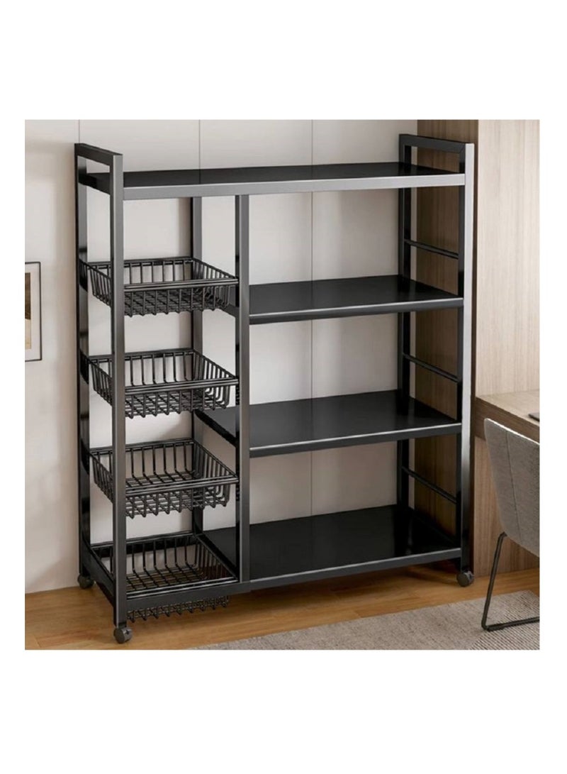 4-Tier Storage Shelves with Wheels, Metal Shelving Unit with Wire Baskets, Kitchen Organizer Shelf for Bathroom - Image 3