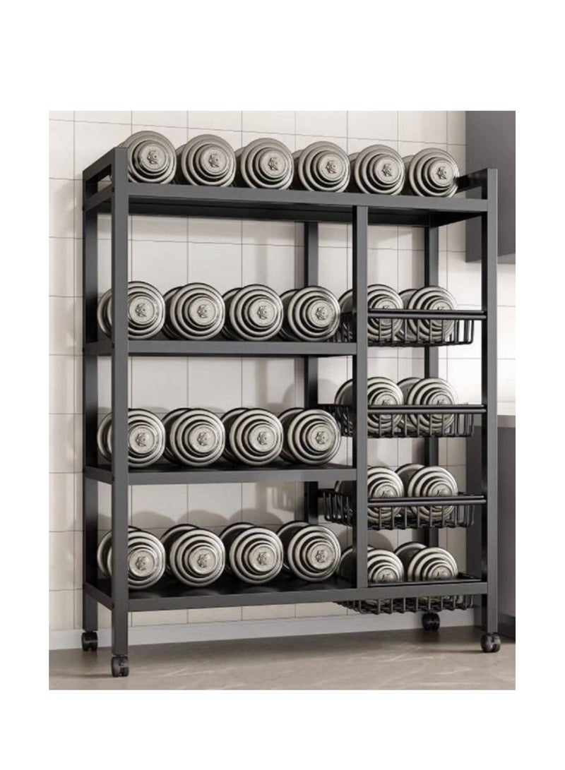 4-Tier Storage Shelves with Wheels, Metal Shelving Unit with Wire Baskets, Kitchen Organizer Shelf for Bathroom - Image 4
