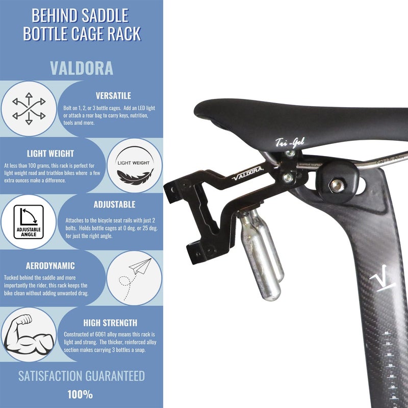 Valdora Saddle Water Bottle Holder | Triathlon Gear | Under Saddle Bottle Holder | Dual Water Bottle Cage Mount | Behind Seat Mount | Bike Water Bottle Holder | Bicycle Water Bottle Cage Holder - Image 3