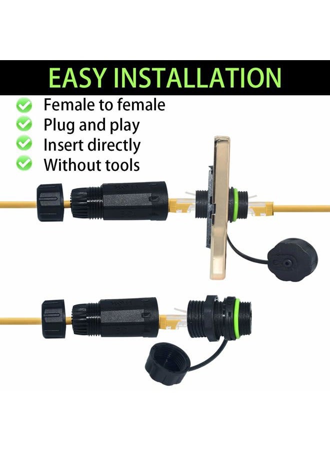 ELifeApply RJ45 Waterproof Connector IP68 Cable Connector, Panel Mount Coupler Female to Female, with Shielding Cable Coupler-CAT5E-YMP20-Green-2 PCS - Image 3