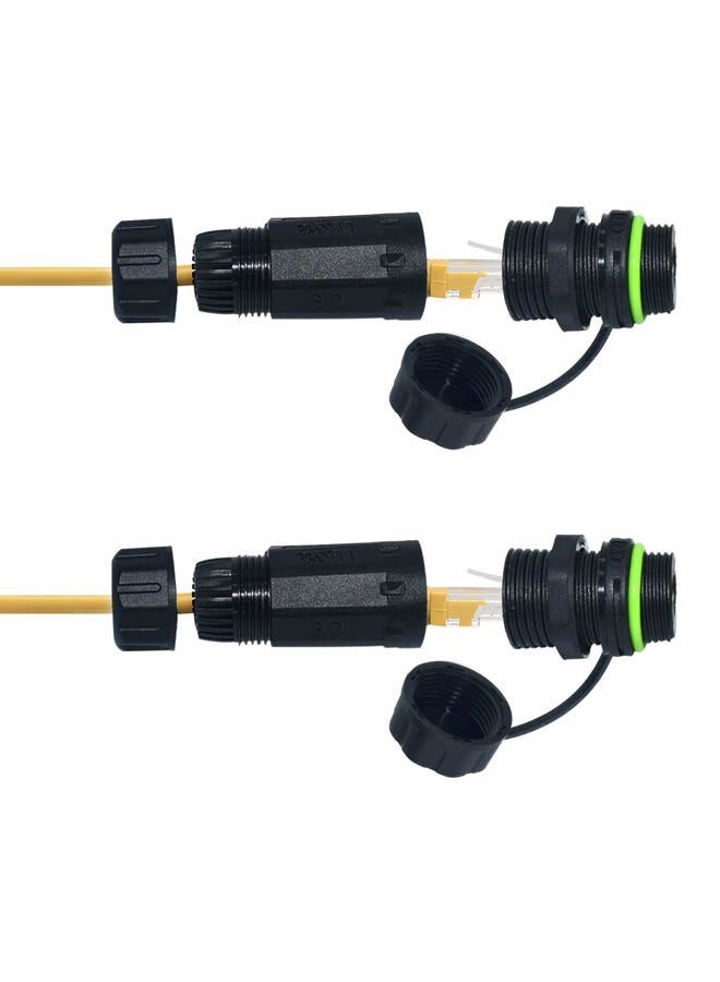 ELifeApply RJ45 Waterproof Connector IP68 Cable Connector, Panel Mount Coupler Female to Female, with Shielding Cable Coupler-CAT5E-YMP20-Green-2 PCS - Image 1