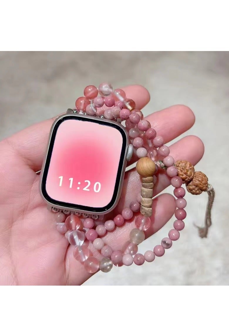 Cherry pink beaded elastic sports strap and Apple Watch series suitable for Apple strap 7/8/9E 41mm - Image 1