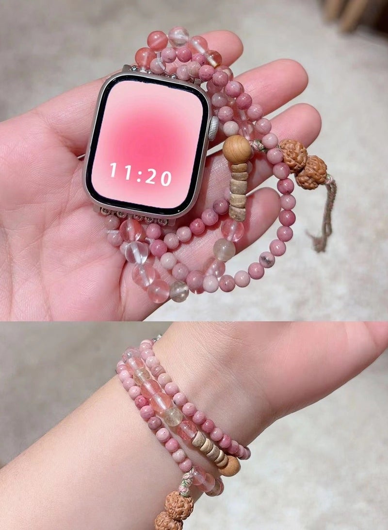 Cherry pink beaded elastic sports strap and Apple Watch series suitable for Apple strap 7/8/9E 41mm - Image 2