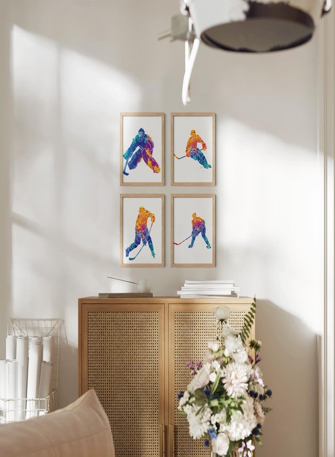 Summit Designs مجموعة ملصقات هوكي بالألوان المائية من Summit Designs، 4 قطع، بدون إطار، لوحات جدارية - Image 3