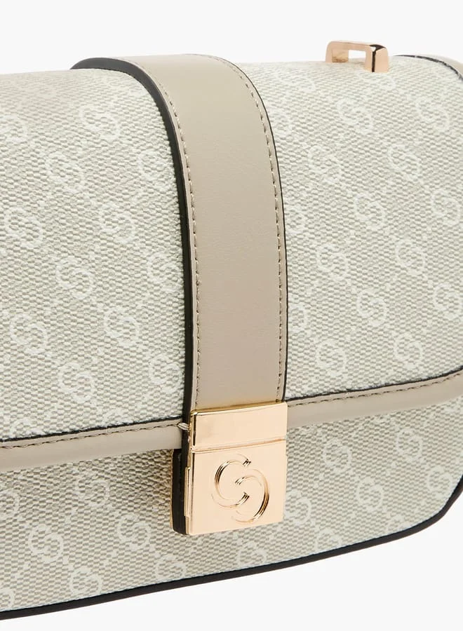 Celeste Women Monogram Print Crossbody Bag with Button Closure and Adjustable Strap