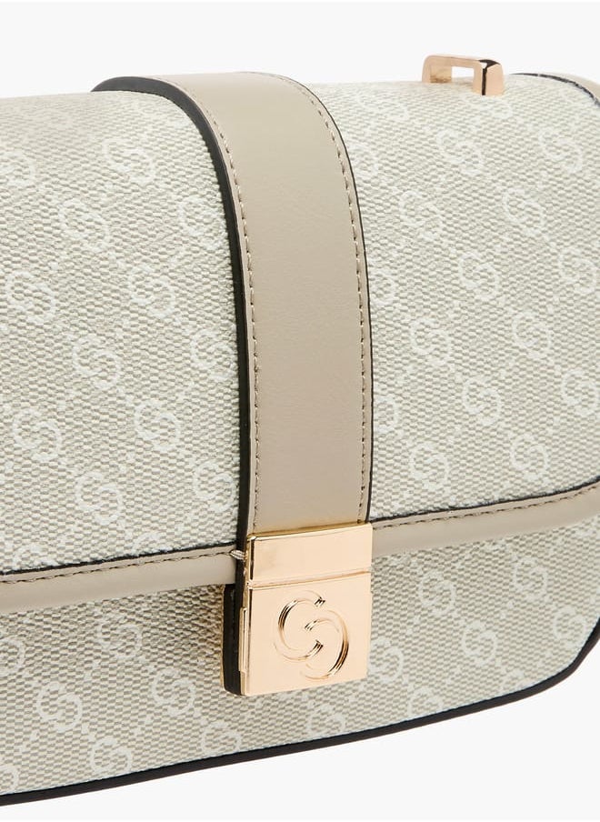 Celeste Women Monogram Print Crossbody Bag with Button Closure and Adjustable Strap  - Image 4