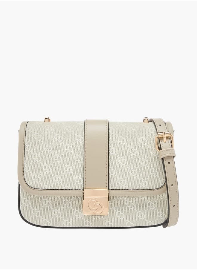 Celeste Women Monogram Print Crossbody Bag with Button Closure and Adjustable Strap  - Image 1