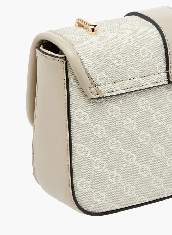 Celeste Women Monogram Print Crossbody Bag with Button Closure and Adjustable Strap
