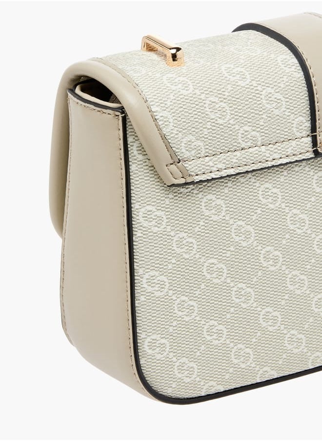 Celeste Women Monogram Print Crossbody Bag with Button Closure and Adjustable Strap  - Image 5