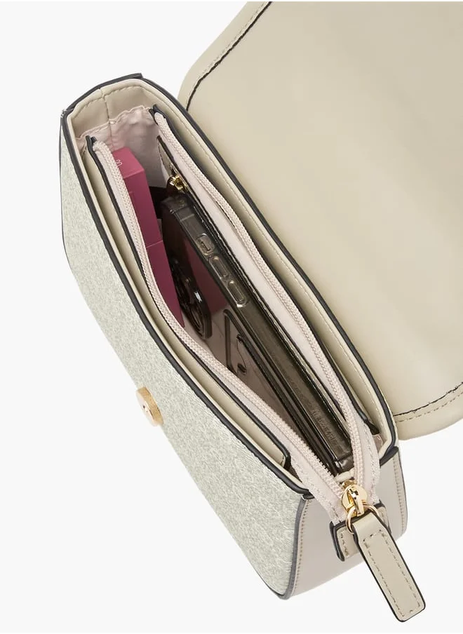 Celeste Women Monogram Print Crossbody Bag with Button Closure and Adjustable Strap