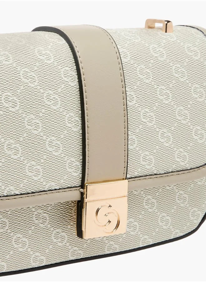 Celeste Women Monogram Print Crossbody Bag with Button Closure and Adjustable Strap