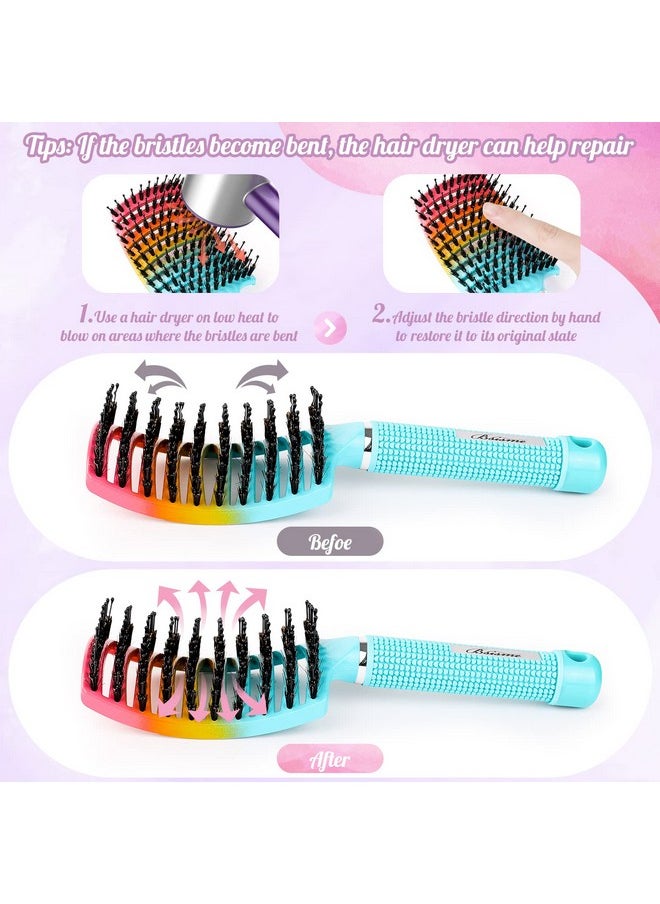 Bsisme - Boar Bristle Hair Brush, Curved Vented Detangler Brush Faster Blow Drying, Paddle Detangling Brush For Women Men Kids Wet Dry Long Curly Thick Straight Hair, Make Hair Shiny And Healthier(Green+Blue) - Image 1